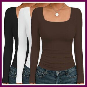Long Sleeve Square Neck Thermal Tops Fitted Tee Y2K Chic Layering Essential